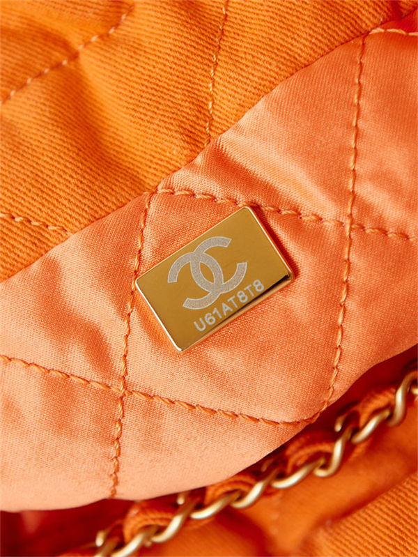 Chanel 22 MINI HANDBAG Canvas & Gold-Tone Metal Orange AS3980 High