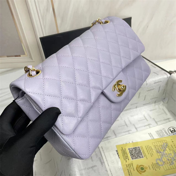 Medium CLASSIC HANDBAG Grained Calfskin Lilac Gold Metal A