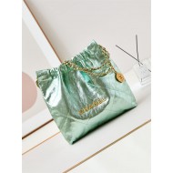 Chanel 22 SMALL HANDBAG Metallic Calfskin & Gold-Tone Metal AS3260 Green High