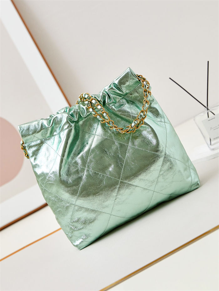 Chanel 22 SMALL HANDBAG Metallic Calfskin & Gold-Tone Metal AS3260 Green High