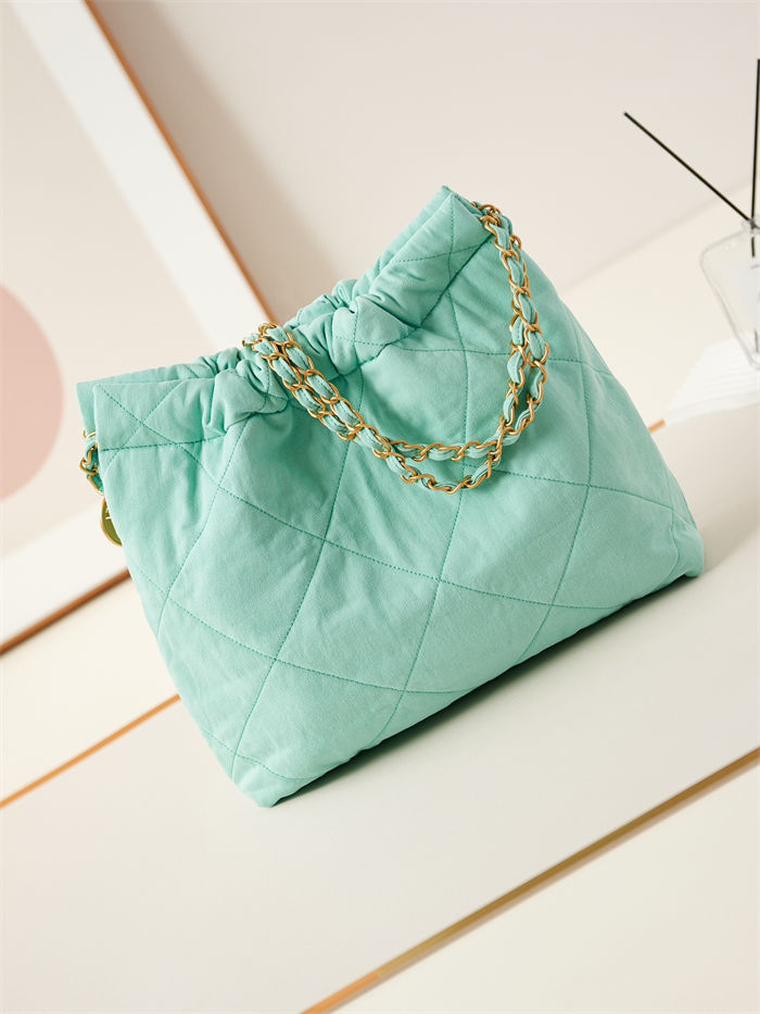 Chanel 22 SMALL HANDBAG Canvas & Gold-Tone Metal AS3260 Green High