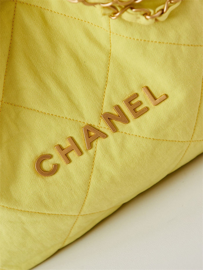 Chanel 22 SMALL HANDBAG Canvas & Gold-Tone Metal AS3260 Yellow High