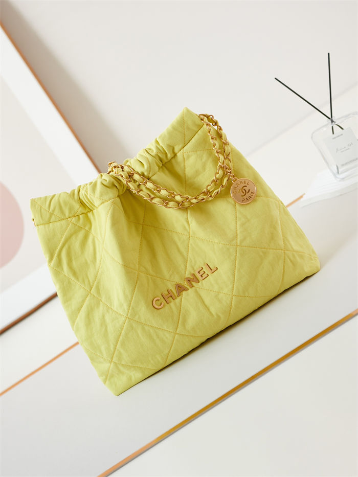 Chanel 22 MEDIUM HANDBAG Canvas & Gold-Tone Metal AS3261 Yellow High