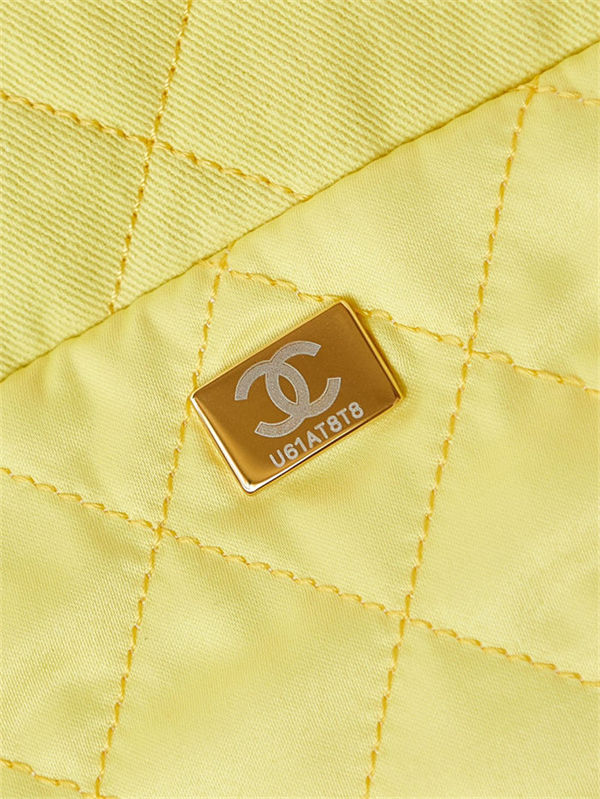 Chanel 22 MEDIUM HANDBAG Canvas & Gold-Tone Metal AS3261 Yellow High