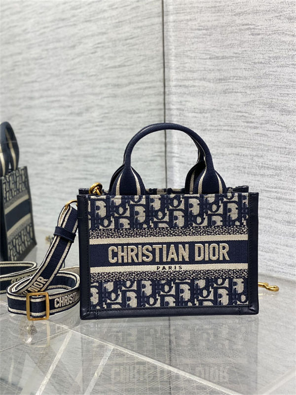 MINI Dior BOOK TOTE Dior Oblique Embroidery Blue With Strap High