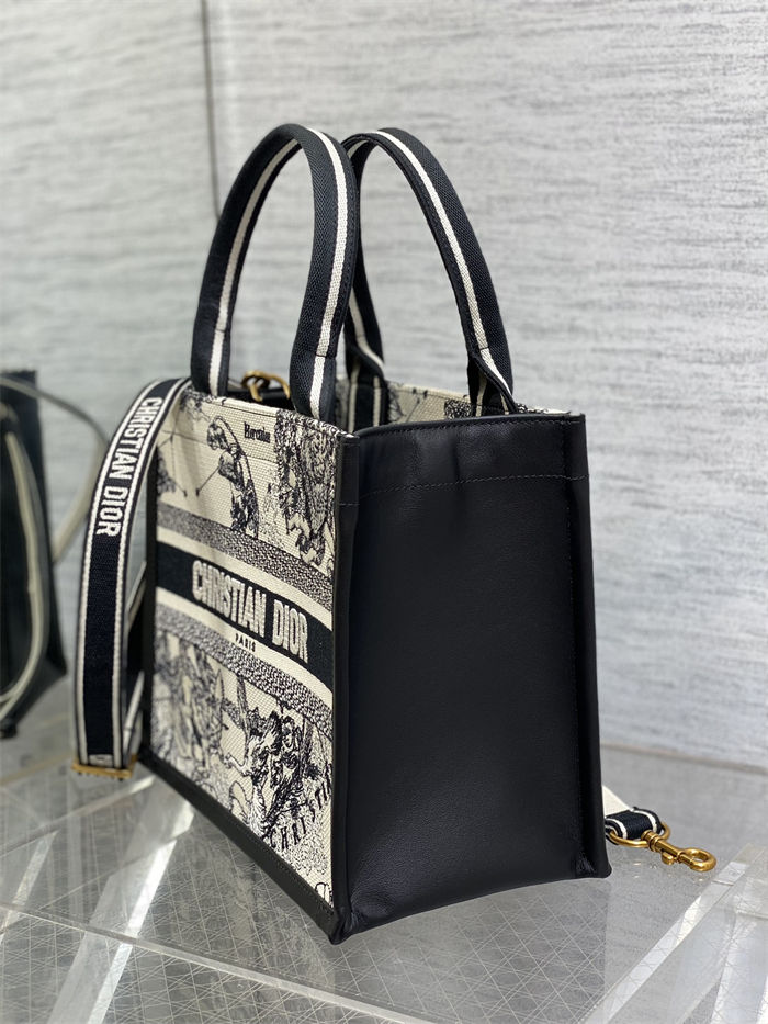 SMALL Dior BOOK TOTE Zodiac Embroidery and Black Calfskin With Strap High