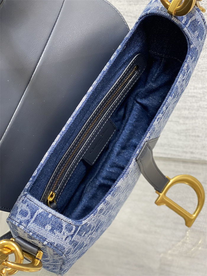 SADDLE BAG Dior Oblique Embroidery Blue Denim High