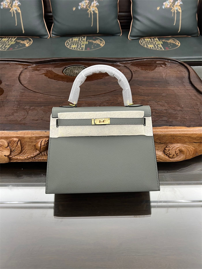 Hermes Kelly 25/28cm Sellier Bag Epsom Leather Silver/Gold Metal In Vert Amande High