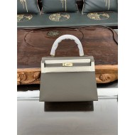 Hermes Kelly 25/28cm Sellier Bag Epsom Leather Silver/Gold Metal In Etain High