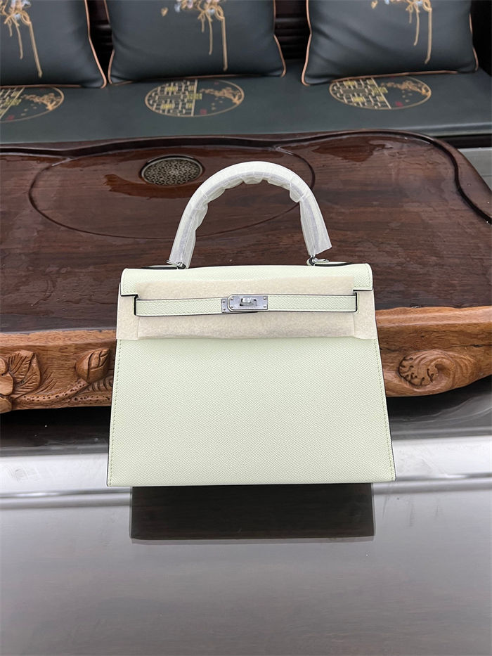 Hermes Kelly 25/28cm Sellier Bag Epsom Leather Silver/Gold Metal In Vert Fizz High