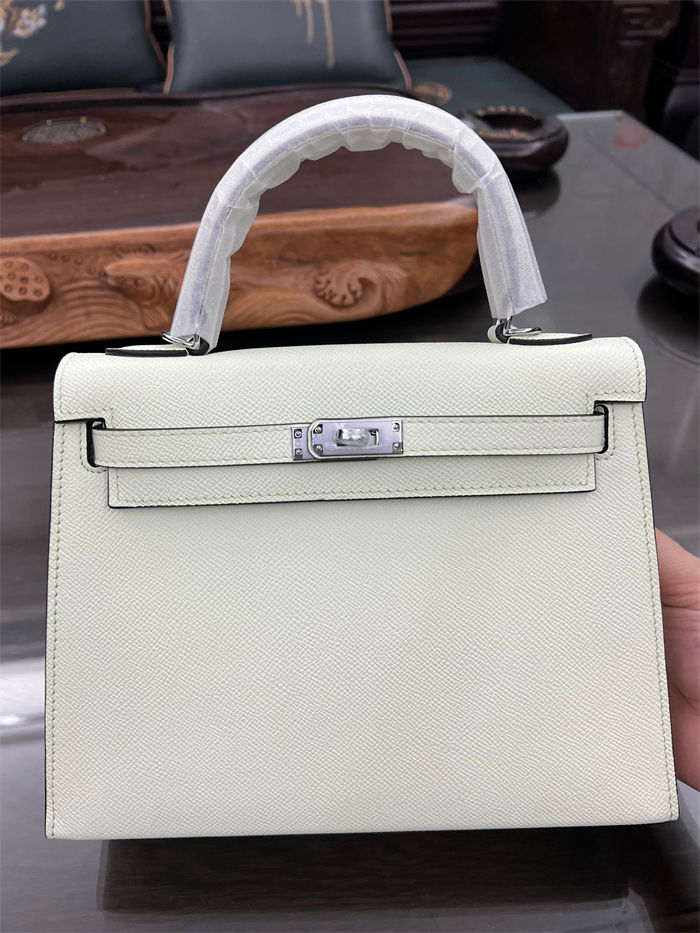 Hermes Kelly 25/28cm Sellier Bag Epsom Leather Silver/Gold Metal In Vert Fizz High