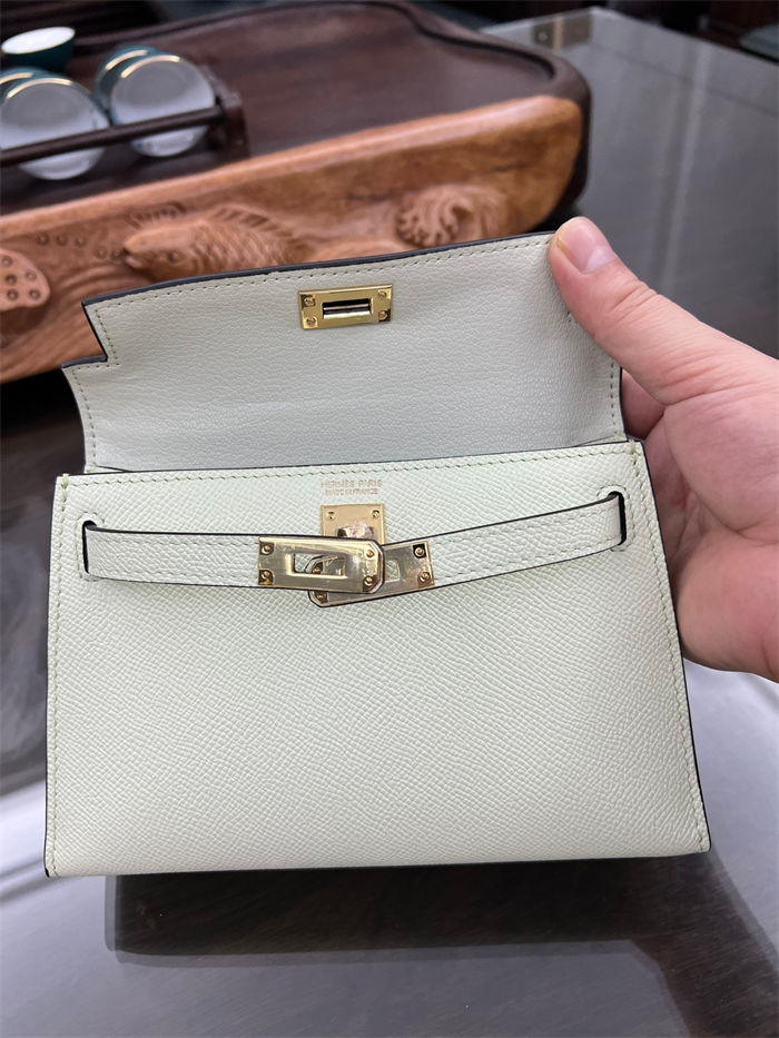 Hermes Kelly Mini II Bag Epsom Leather In Vert Fizz CTN High