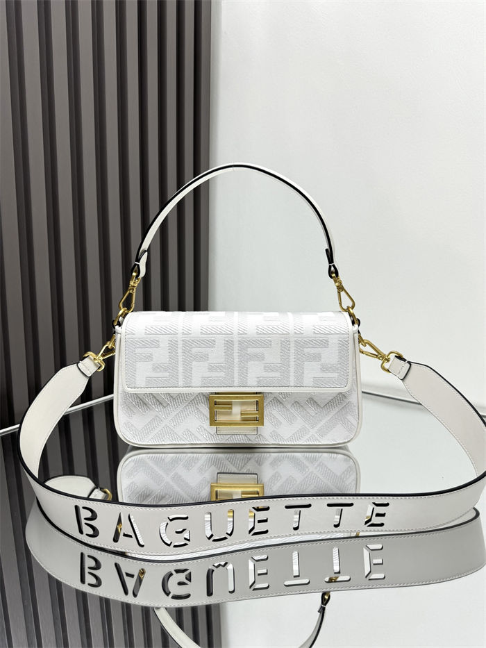 BAGUETTE canvas Laser Cut Strap bag White High