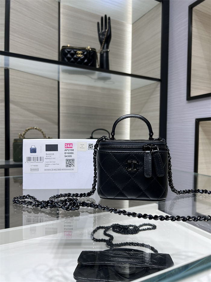 Chanel SMALL VANITY WITH CHAIN AP2198 Lambskin & Black-Tone Metal Black High