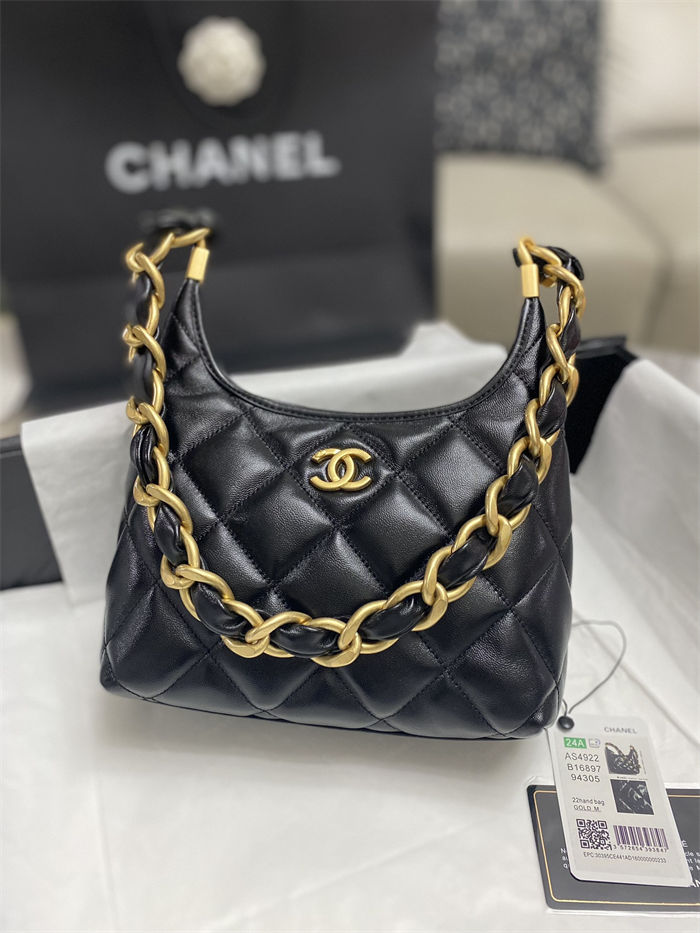 Chanel SMALL HOBO BAG AS4922 Shiny Lambskin & Gold Metal A