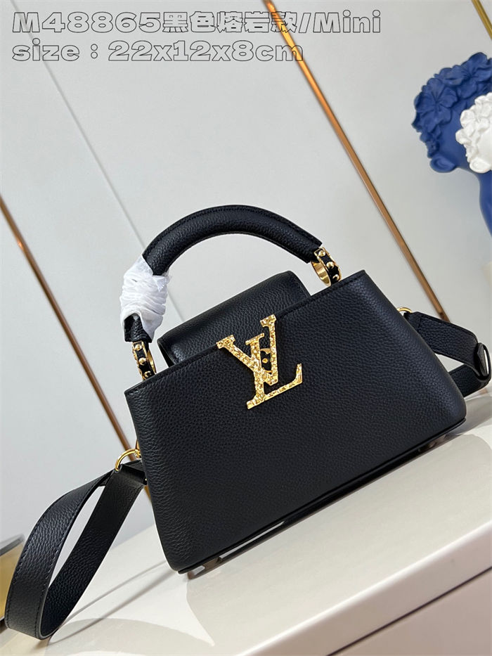 Louis Vuitton Capucines East-West Mini Grained calfskin M48865/M24671 Black High