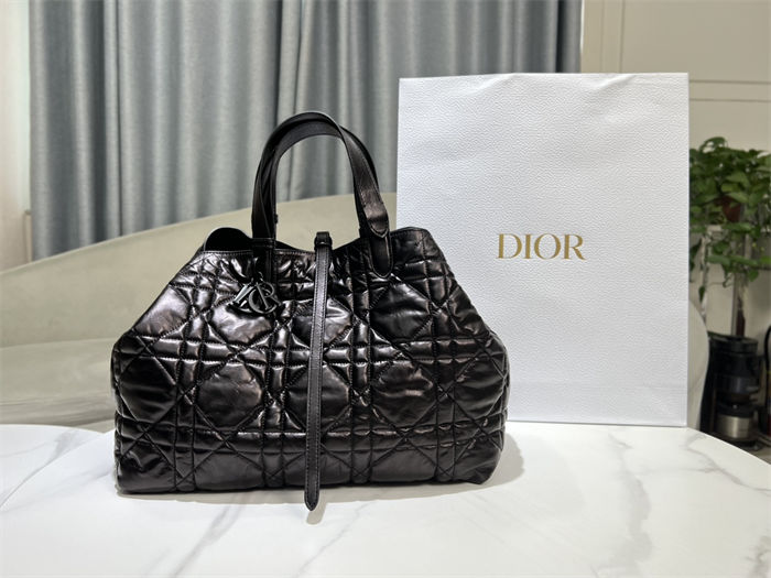 DIOR TOUJOURS BAG LARGE Macrocannage Crinkled Calfskin Black High