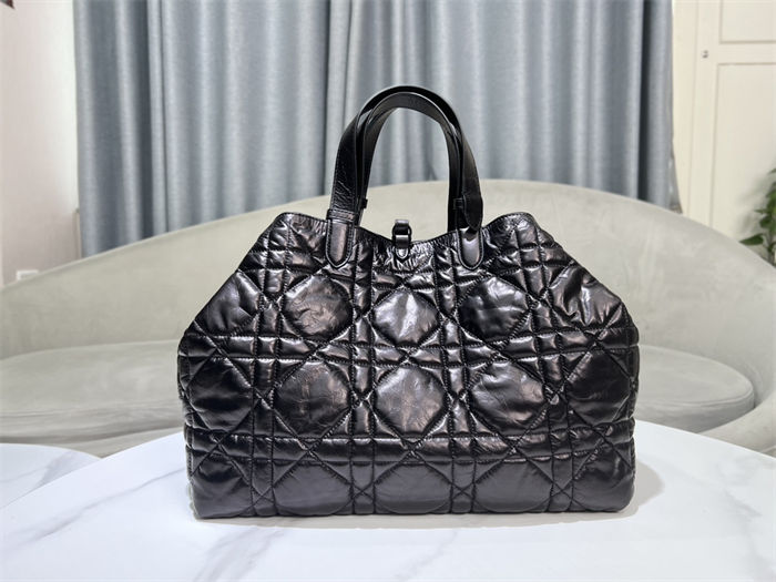 DIOR TOUJOURS BAG LARGE Macrocannage Crinkled Calfskin Black High