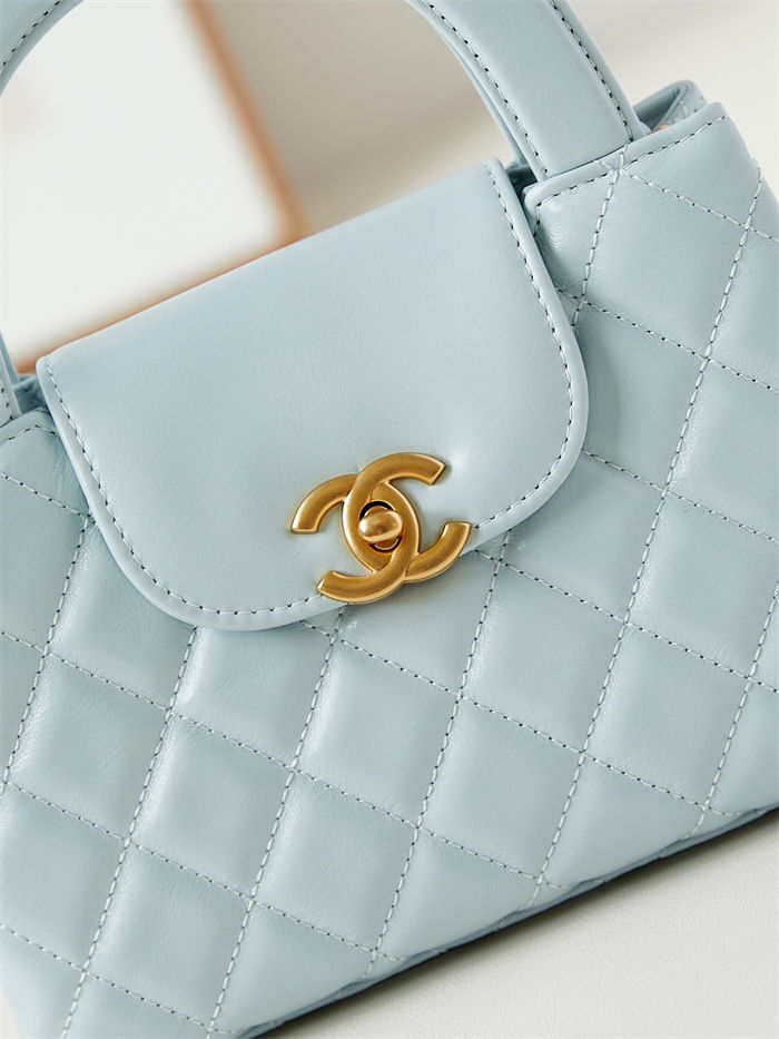 Chanel MINI SHOPPING BAG AS4416 Shiny Aged Calfskin & Gold-Tone Metal Blue-Ice High