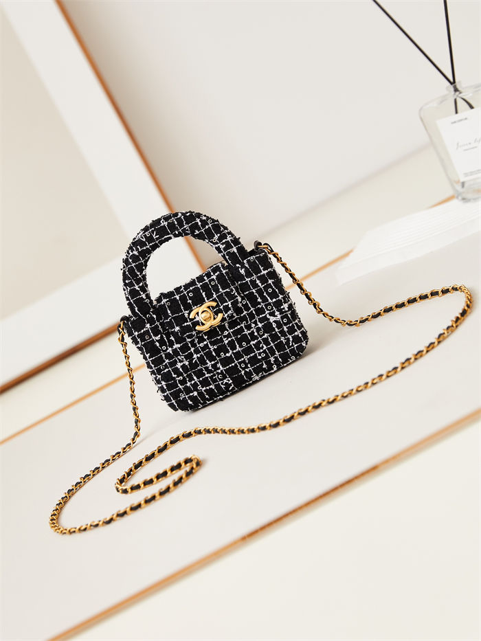 Chanel CLUTCH WITH CHAIN AP3435 Cotton Tweed & Gold-Tone Metal Black High