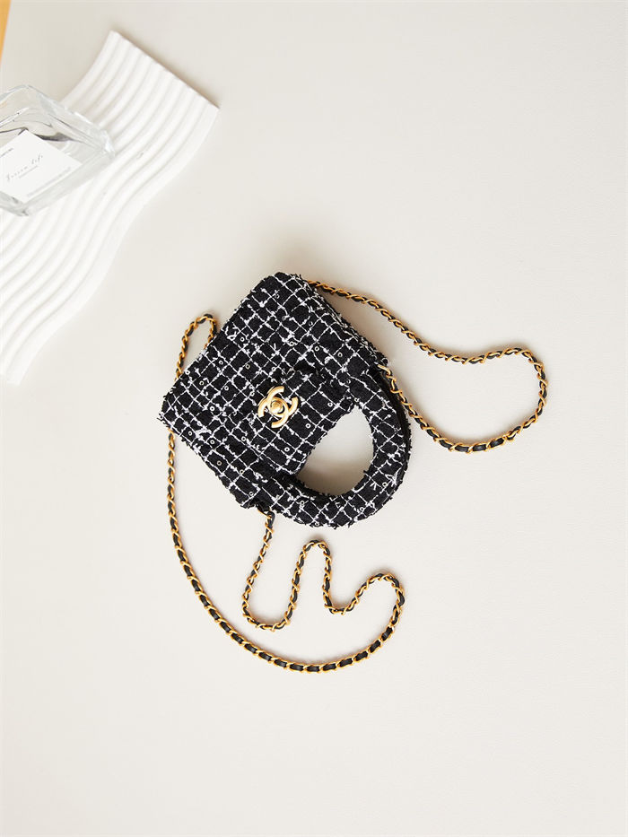 Chanel CLUTCH WITH CHAIN AP3435 Cotton Tweed & Gold-Tone Metal Black High