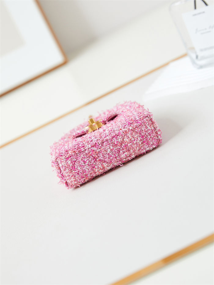 Chanel CLUTCH WITH CHAIN AP3435 Cotton Tweed & Gold-Tone Metal Pink High