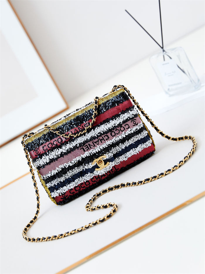 SMALL FLAP BAG AS3269 Sequins & Gold-Tone Metal Coco A