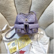 Chanel SMALL BACKPACK AS3787 Grained Shiny Calfskin & Gold-Tone Metal Purple A