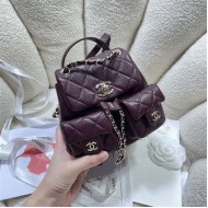 Chanel SMALL BACKPACK AS3787 Grained Shiny Calfskin & Gold-Tone Metal Burgundy A