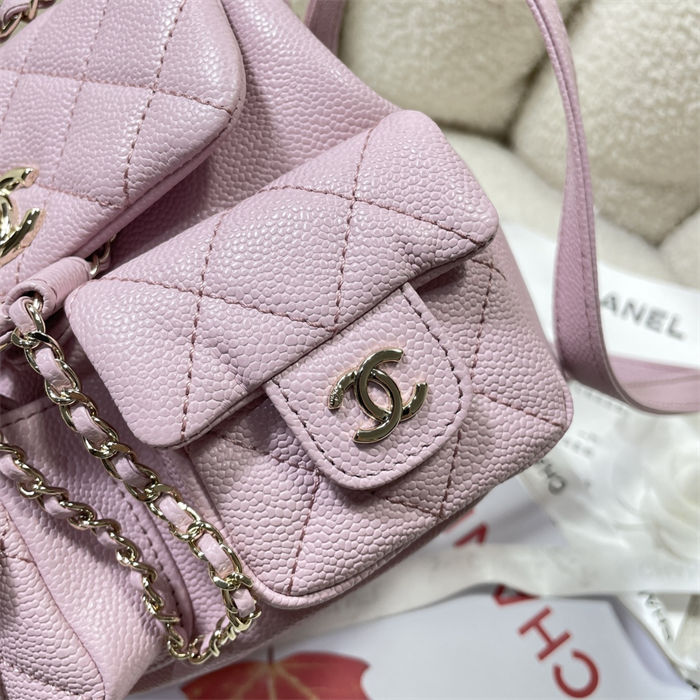 Chanel SMALL BACKPACK AS3787 Grained Shiny Calfskin & Gold-Tone Metal Pink-Light A