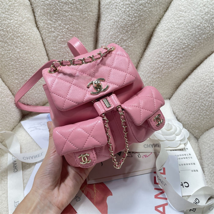 Chanel SMALL BACKPACK AS3787 Calfskin & Gold-Tone Metal Pink A