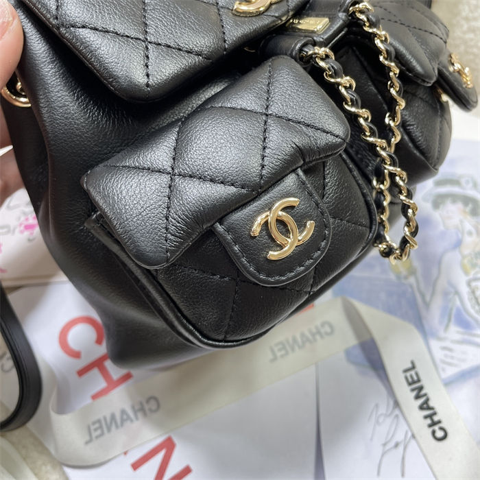 Chanel SMALL BACKPACK AS3787 Calfskin & Gold-Tone Metal Black A