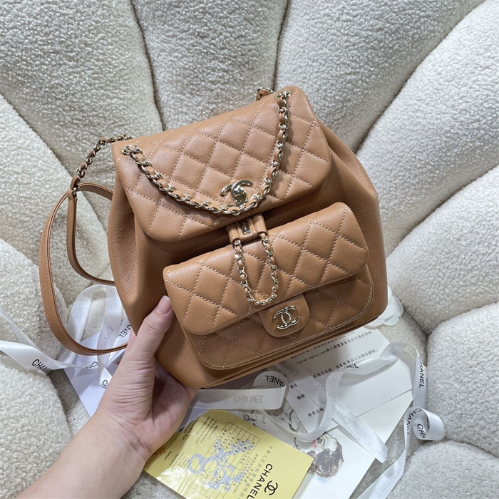 Chanel Duma Backpack 3618 Calfskin Gold-Tone Metal Caramel A