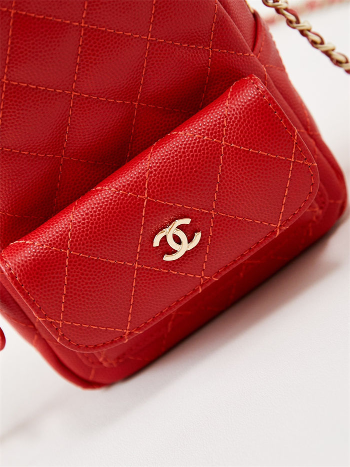 Chanel Mini Backpack Grained Calfskin Gold-Tone Metal AP3753 Red High