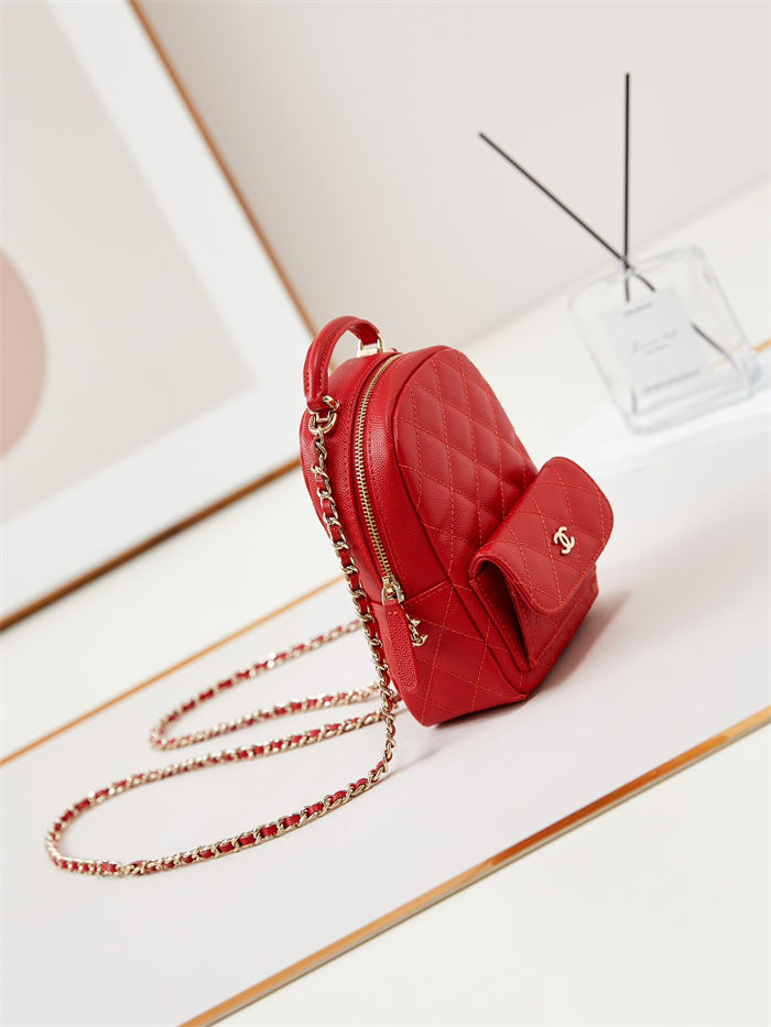 Chanel Mini Backpack Grained Calfskin Gold-Tone Metal AP3753 Red High