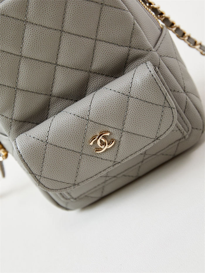 Chanel Mini Backpack Grained Calfskin Gold-Tone Metal AP3753 Grey High