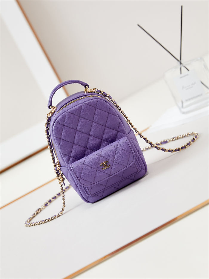 Chanel Mini Backpack Grained Calfskin Gold-Tone Metal AP3753 Purple High