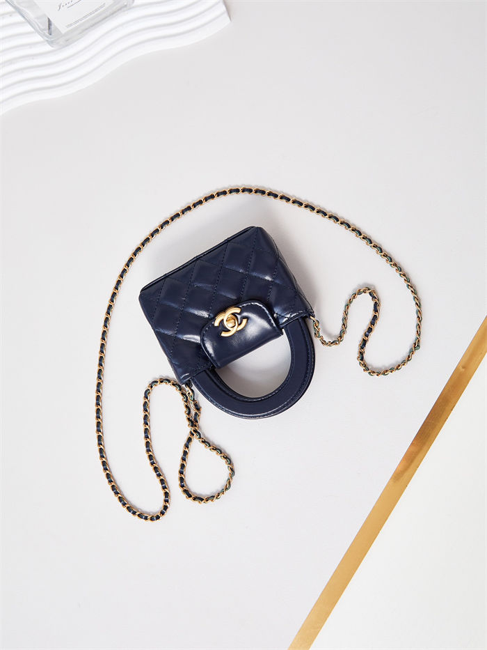 Chanel CLUTCH WITH CHAIN AP3435 Shiny Aged Calfskin & Gold-Tone Metal Navy High