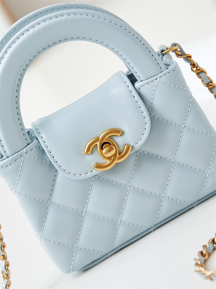 Chanel CLUTCH WITH CHAIN AP3435 Shiny Aged Calfskin & Gold-Tone Metal Blue-Ice High