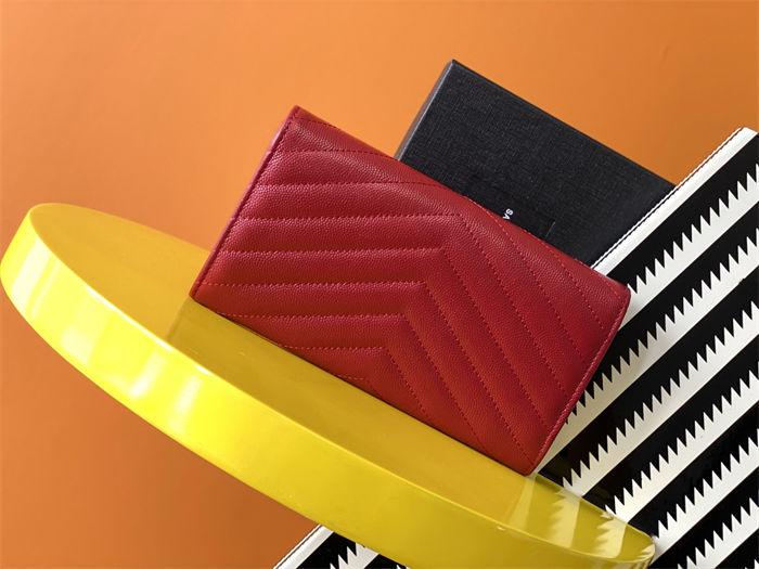 CASSANDRE MATELASSÉ LARGE FLAP WALLET IN GRAIN DE POUDRE LEATHER Red High