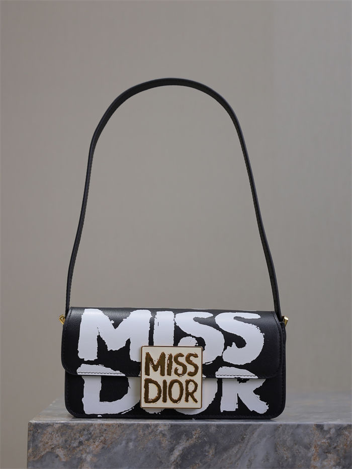 MISS DIOR FLAP BAG Miss Dior Graffiti Printed Calfskin Black High