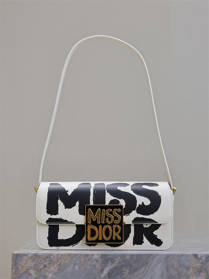 MISS DIOR FLAP BAG Miss Dior Graffiti Printed Calfskin White High