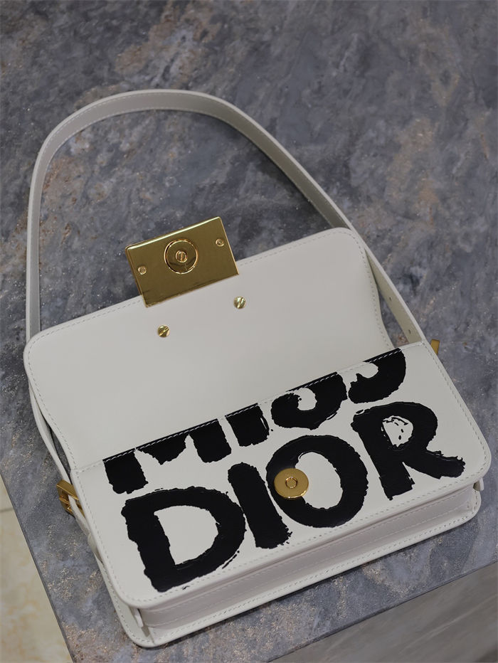 MISS DIOR FLAP BAG Miss Dior Graffiti Printed Calfskin White High