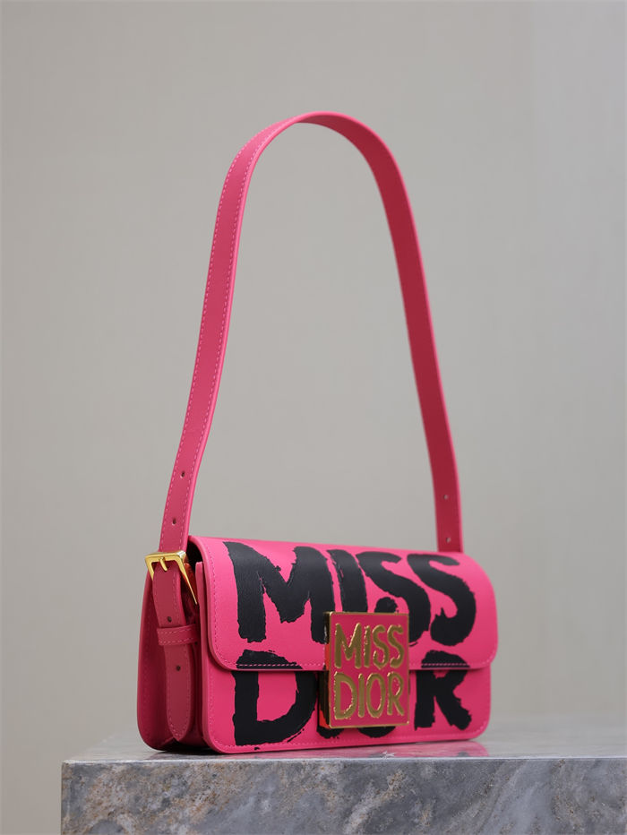 MISS DIOR FLAP BAG Miss Dior Graffiti Printed Calfskin Fuchsia High