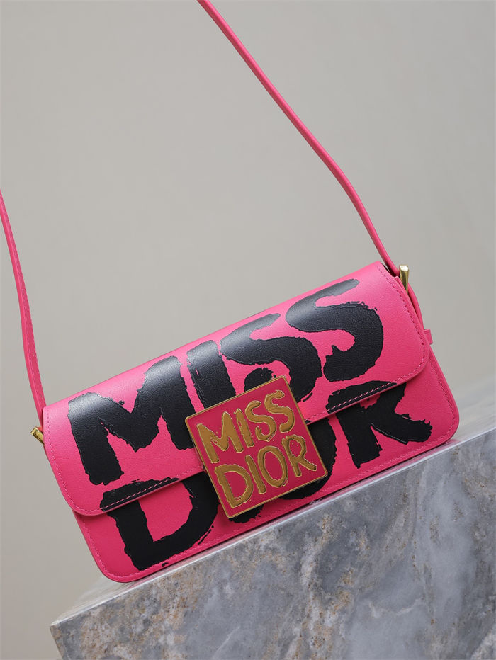 MISS DIOR FLAP BAG Miss Dior Graffiti Printed Calfskin Fuchsia High