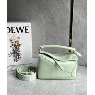 Small Puzzle bag in satin calfskin with jacquard strap Green High