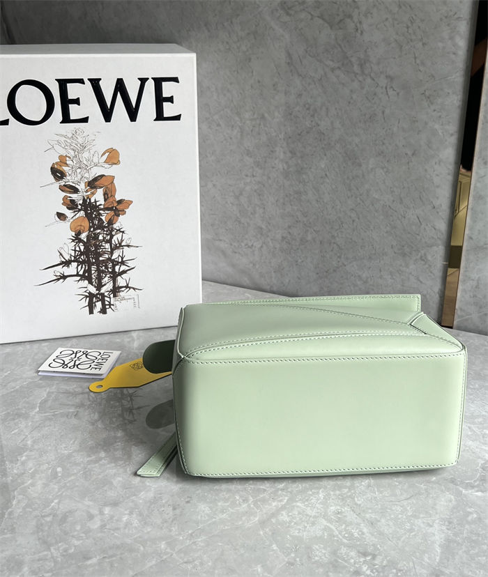 Small Puzzle bag in satin calfskin with jacquard strap Green High