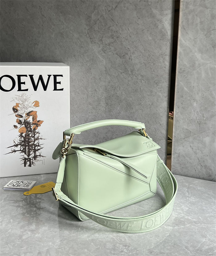 Small Puzzle bag in satin calfskin with jacquard strap Green High