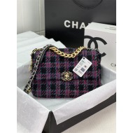 Large Chanel 19 Flap Bag Tweed Gold-Tone Black-Fuchsia High