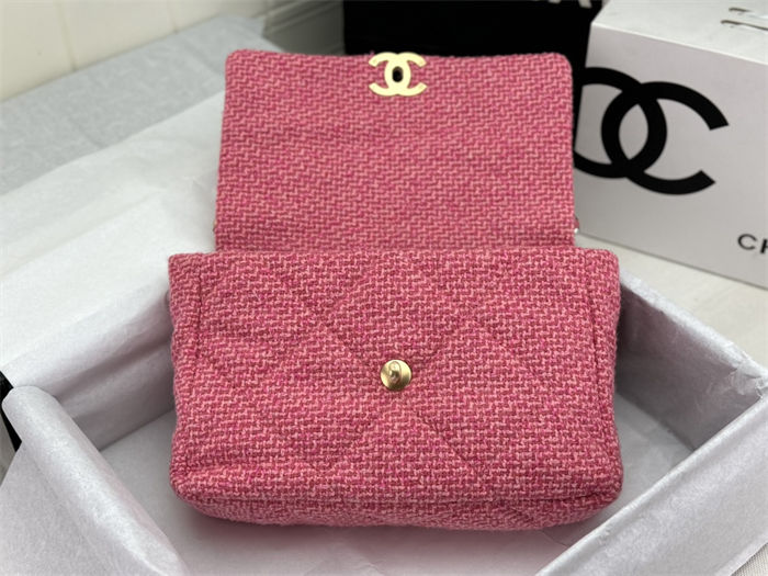 Large Chanel 19 Flap Bag Tweed Gold-Tone Rose-Pink High